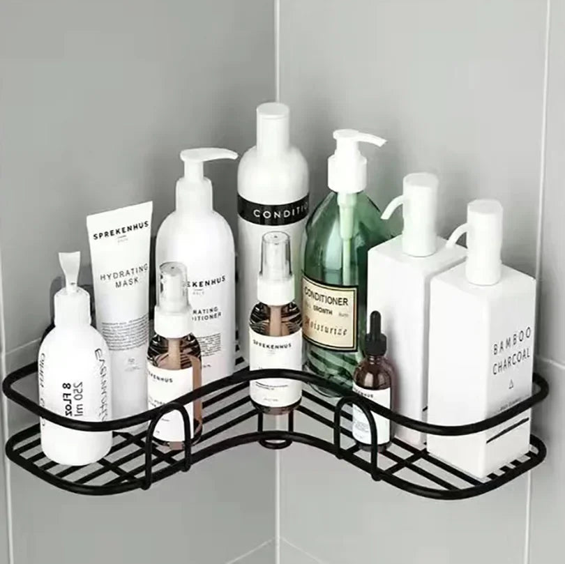 Bathroom Supplies – Floating Wall Shelf & Metal Organizer Cart with Shower Curtain & Storage Drawers