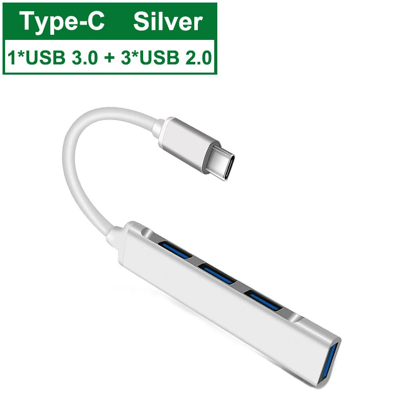 USB-C Hub 3.0/3.1 – 4-Port OTG Splitter Adapter for MacBook, Xiaomi, Lenovo & PCs”