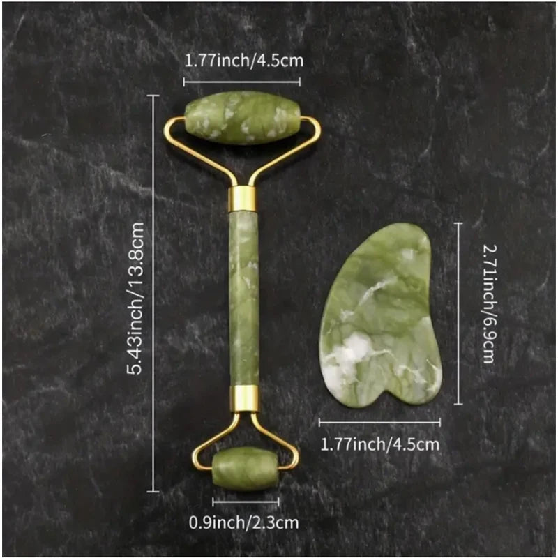 Natural Jade Roller & Gua Sha Set — Glow Skin Facial Massage Too