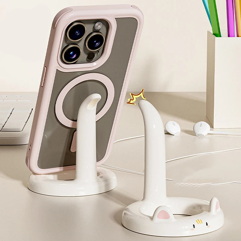 Whisker Charm Cat Phone Holder and Cute Desktop Ornament & Stand
