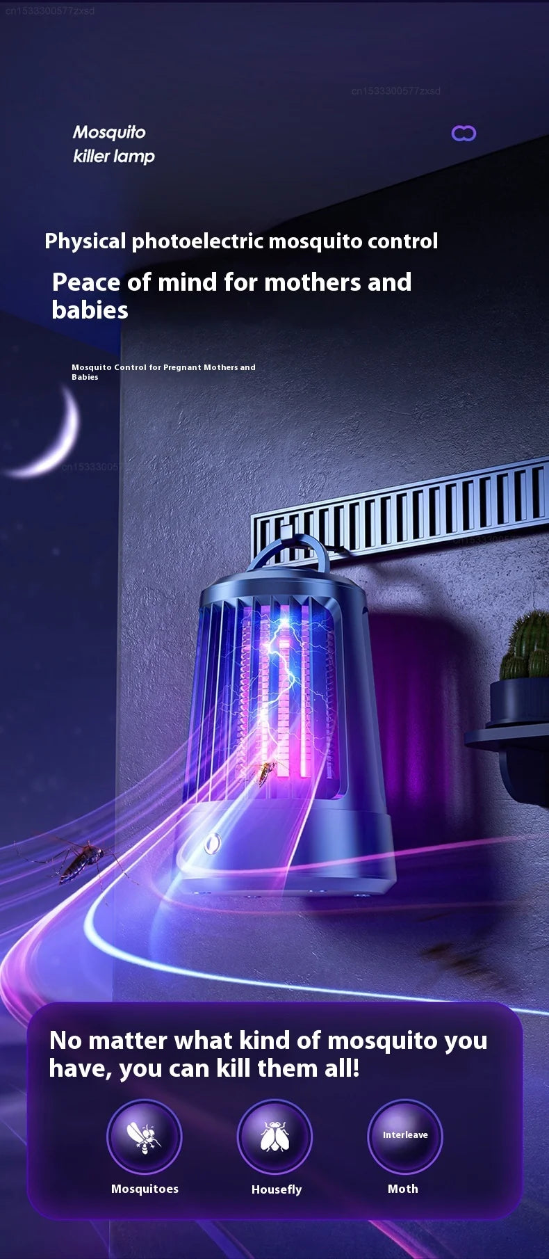 Mosquito Killer Lamp Indoor Electric Shock Mosquito Killer Lamp Outdoor Suspended Type USB Rechargeable Insect Killer Household