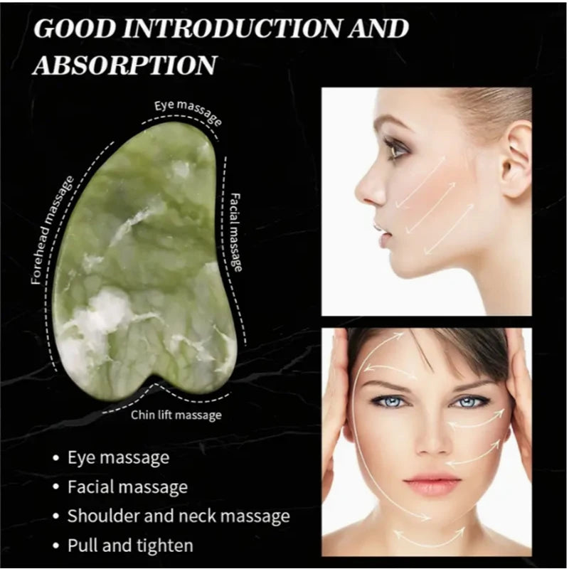 Natural Jade Roller & Gua Sha Set — Glow Skin Facial Massage Too