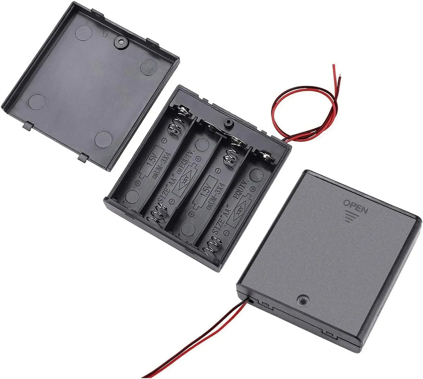 Multi-Slot AA Battery Holder: 1– 4 Slot Box with Leads, Switch & Screw Cap