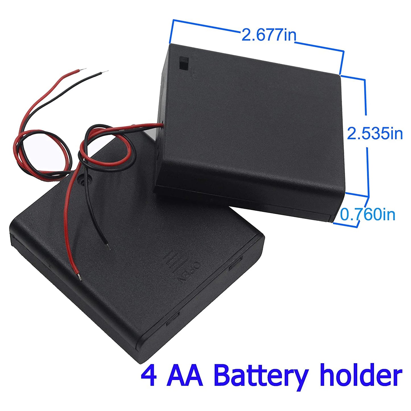 Multi-Slot AA Battery Holder: 1– 4 Slot Box with Leads, Switch & Screw Cap
