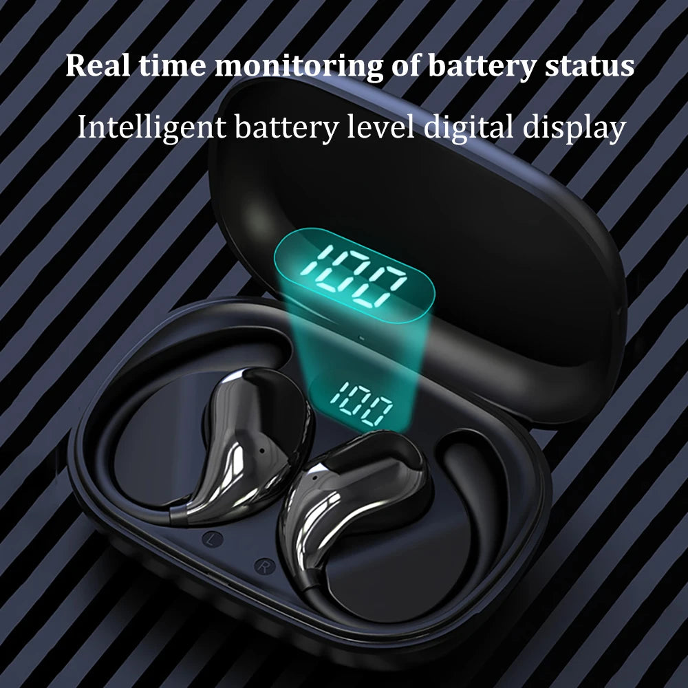 Bluetooth 5.4 Ear Hook TWS Wireless Earphones – HiFi Stereo Waterproof Headset with LED Display & Long Standby