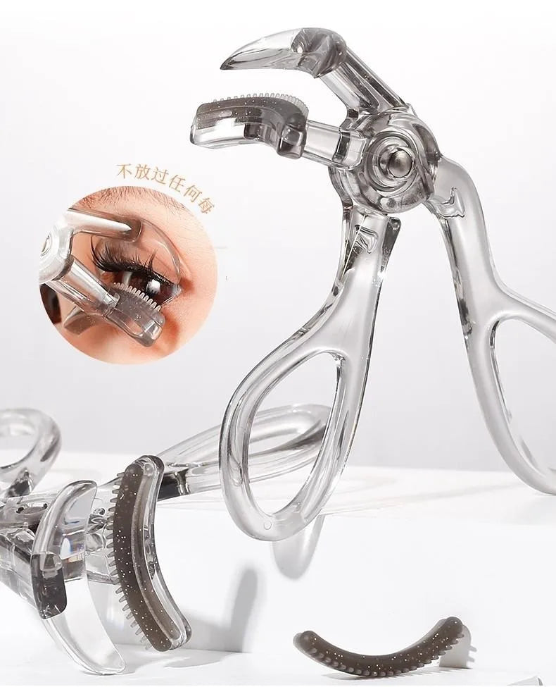 Portable eyelash curler with integrated comb, wide clip design, shaping tool for natural, lasting curl. Compact beauty accessory ensures effortless styling and professional grooming results.
