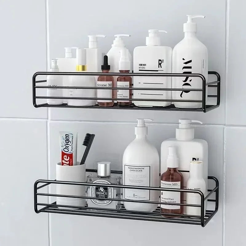Bathroom Supplies – Floating Wall Shelf & Metal Organizer Cart with Shower Curtain & Storage Drawers