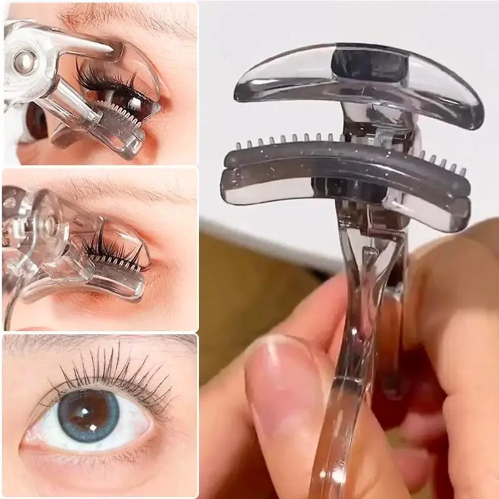 Portable eyelash curler with integrated comb, wide clip design, shaping tool for natural, lasting curl. Compact beauty accessory ensures effortless styling and professional grooming results.