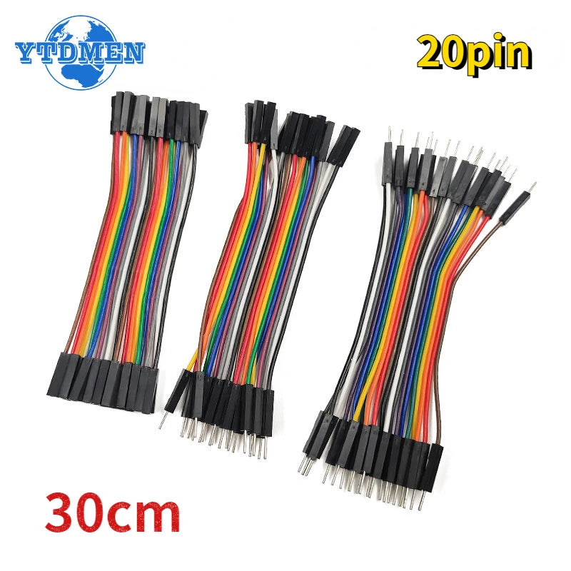 20-Pin Dupont Jumper Wires – Male/Female Connectors, 10–30cm for Arduino DIY Kits