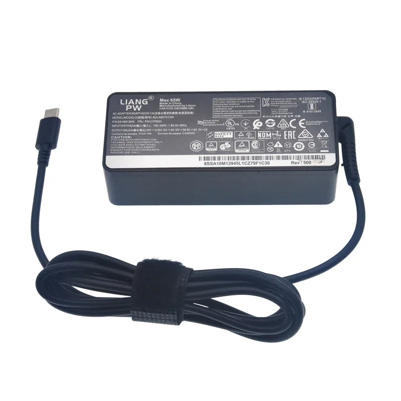 20V 65W USB‑C Laptop Charger – Compatible with Lenovo ThinkPad X1 Carbon, Yoga, X270, X280, T580, P51, P52s, E480, E470, S2”