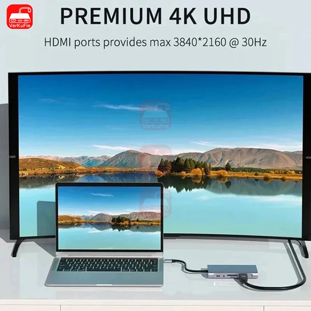 USB‑C Hub 11‑in‑1 Dock – 4K HDMI (30Hz), PD 87W, USB 3.0 Splitter for MacBook Pro/Air