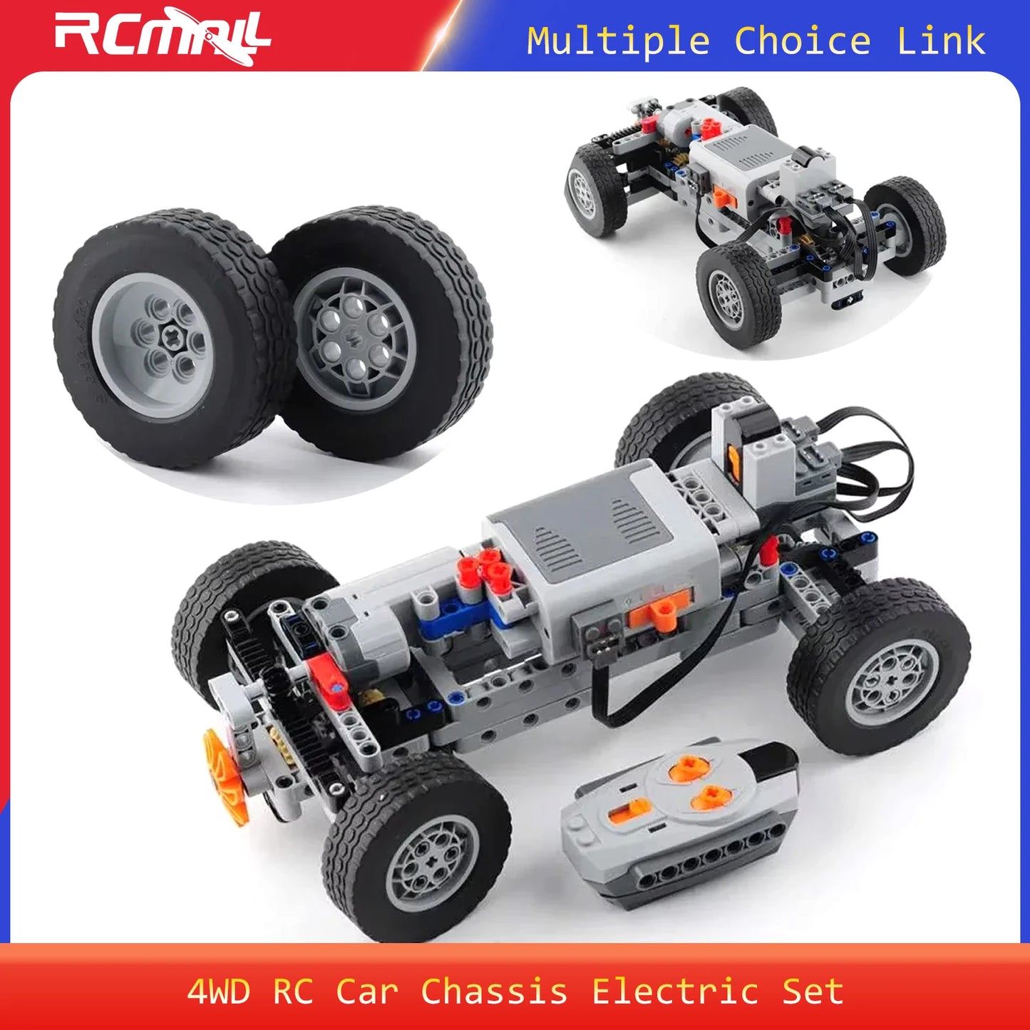 4WD RC Car Chassis Kit – Electric Drive with IR Remote & LEGO-Compatible MOC Parts