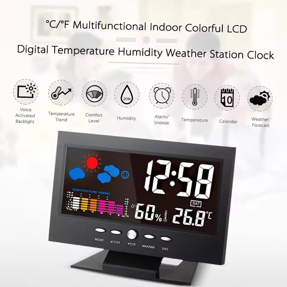Digital Weather Station – Temperature & Humidity Meter with Clock, Calendar & Alarm