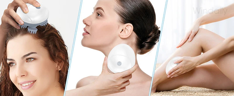 Electric scalp and body massager with kneading and vibration functions, provides deep tissue care for head, shoulder, neck, arms, legs, and pets.