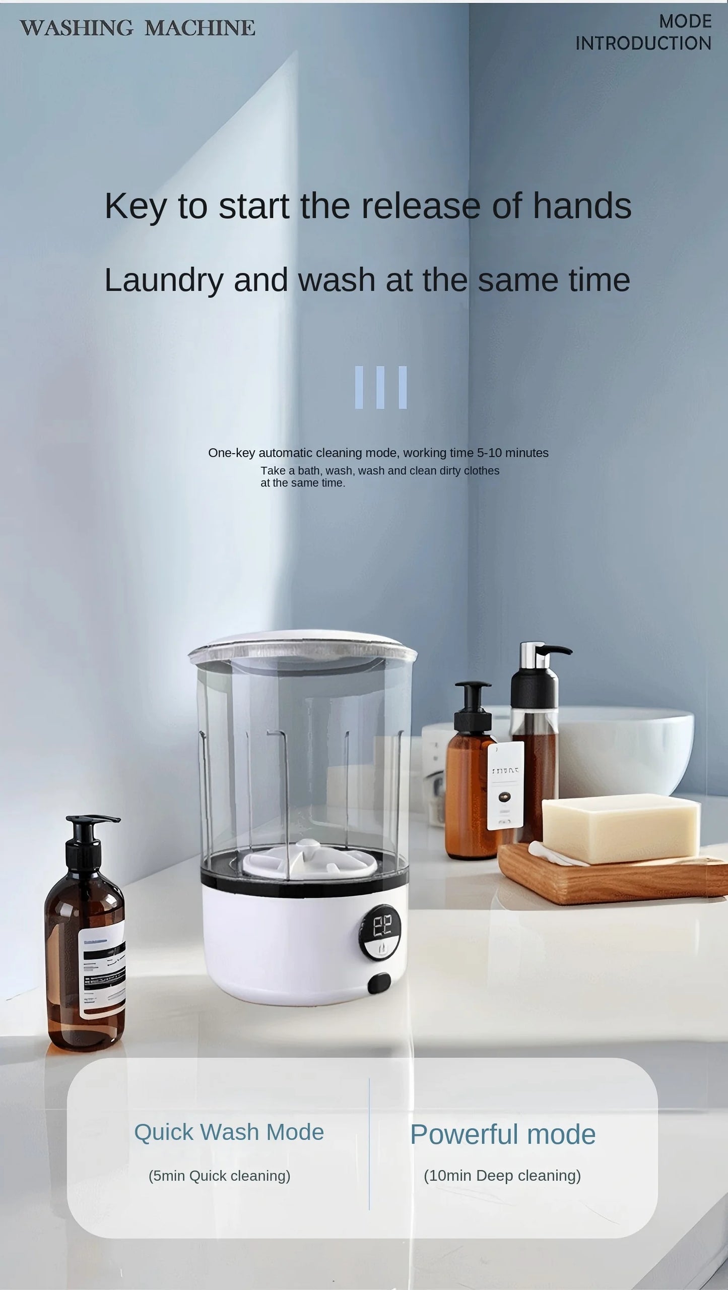 2L Mini Washing Machine – Portable Turbine LED Washing Cup (2000mAh)