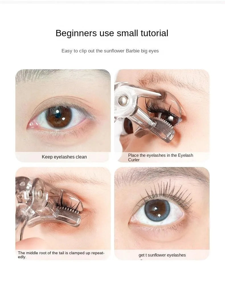 Portable eyelash curler with integrated comb, wide clip design, shaping tool for natural, lasting curl. Compact beauty accessory ensures effortless styling and professional grooming results.