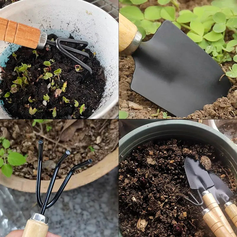 3‑Piece Mini Gardening Tool Set – Portable Shovel, Rake & Handle Tools for Indoor Planting