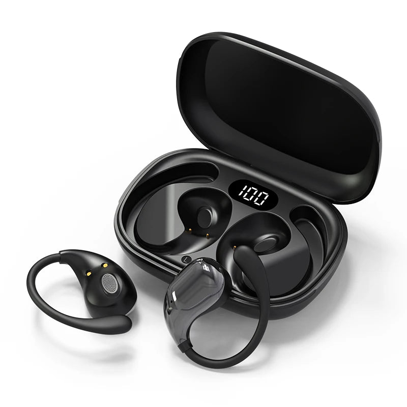 Bluetooth 5.4 Ear Hook TWS Wireless Earphones – HiFi Stereo Waterproof Headset with LED Display & Long Standby