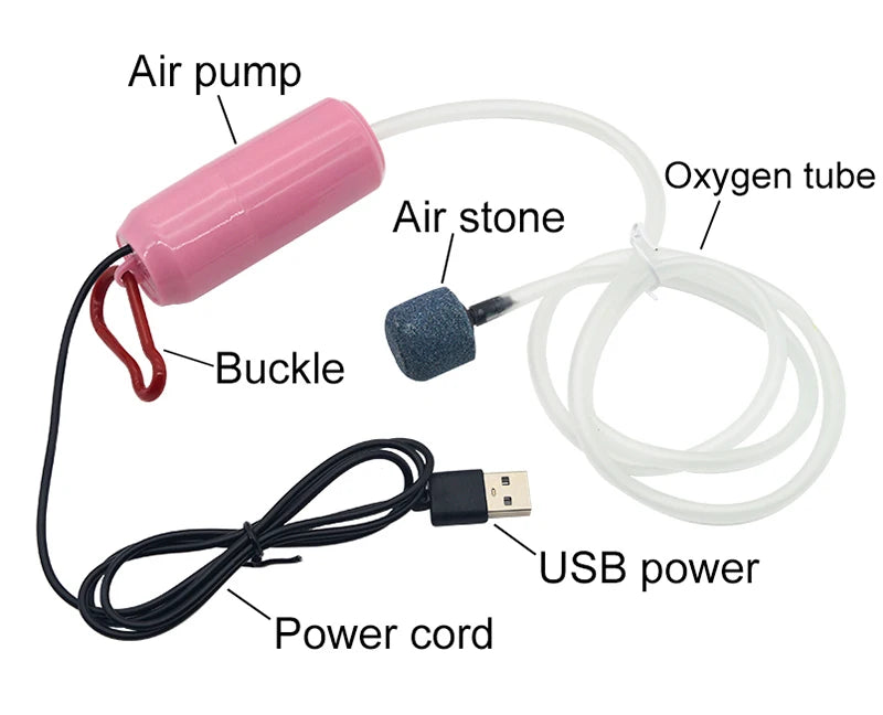 Aquarium USB Air Pump – Portable Mini Oxygenator & Air Compressor (5V)