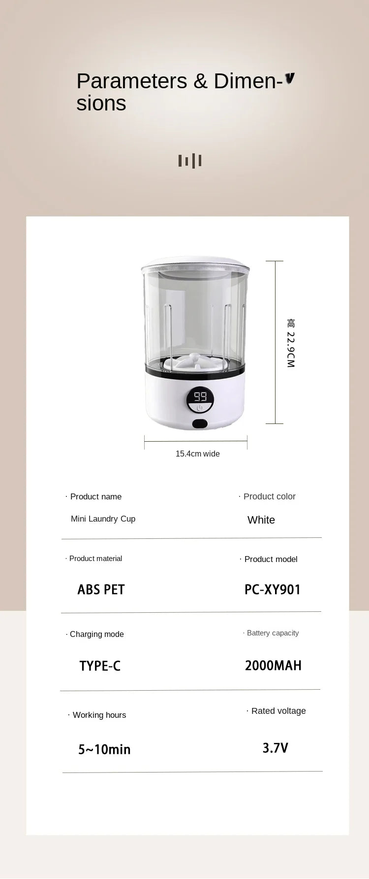 2L Mini Washing Machine – Portable Turbine LED Washing Cup (2000mAh)
