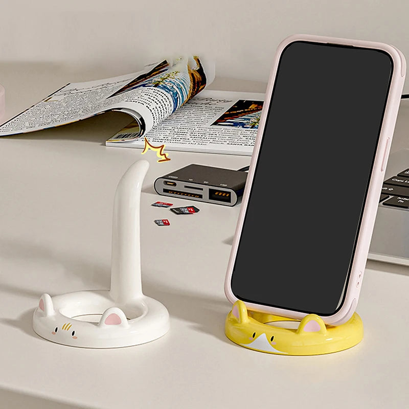 Whisker Charm Cat Phone Holder and Cute Desktop Ornament & Stand