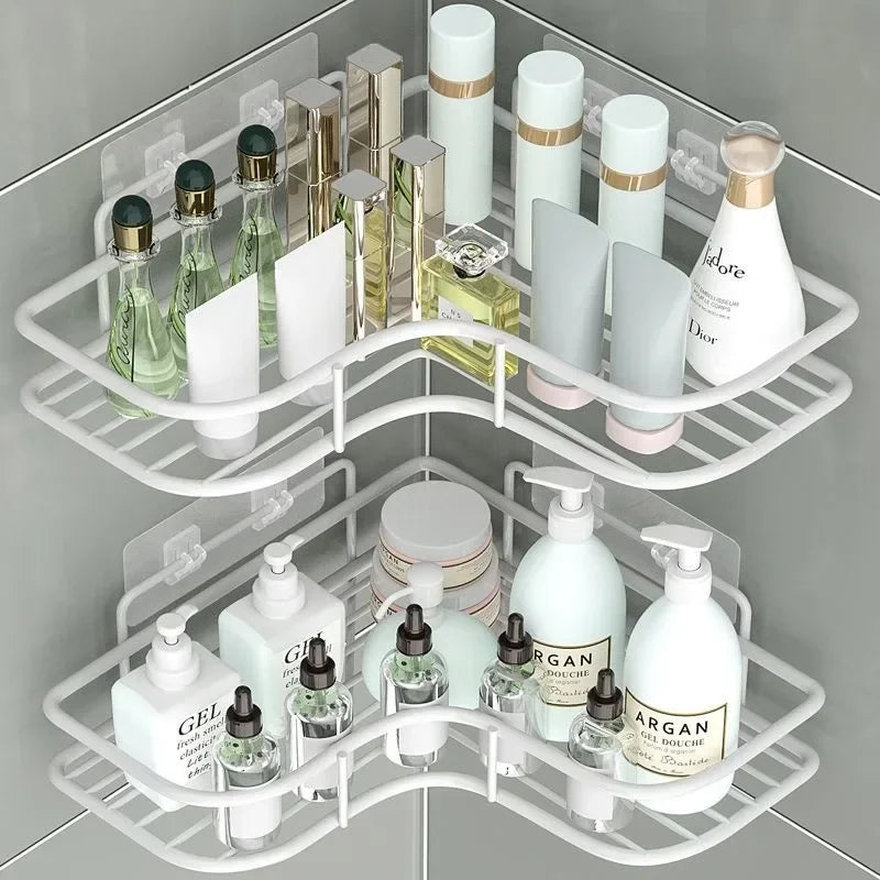 Bathroom Supplies – Floating Wall Shelf & Metal Organizer Cart with Shower Curtain & Storage Drawers
