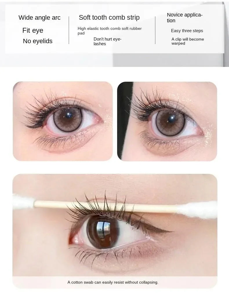 Portable eyelash curler with integrated comb, wide clip design, shaping tool for natural, lasting curl. Compact beauty accessory ensures effortless styling and professional grooming results.