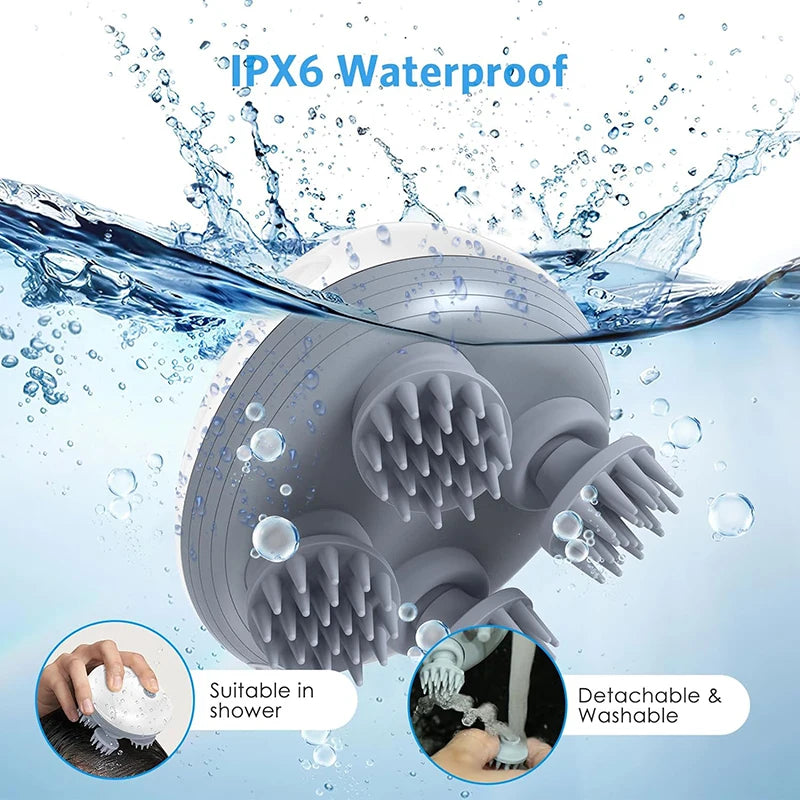Electric scalp and body massager with kneading and vibration functions, provides deep tissue care for head, shoulder, neck, arms, legs, and pets.