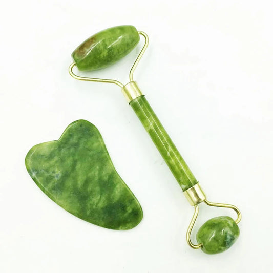 Natural Jade Roller & Gua Sha Set — Glow Skin Facial Massage Too