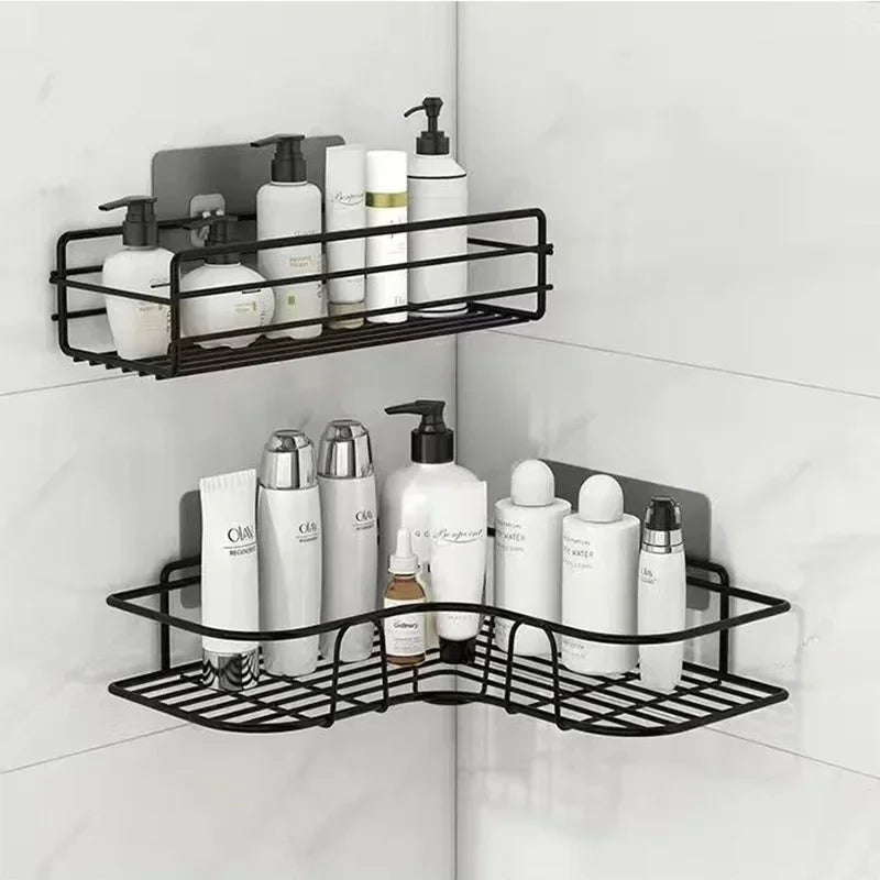 Bathroom Supplies – Floating Wall Shelf & Metal Organizer Cart with Shower Curtain & Storage Drawers