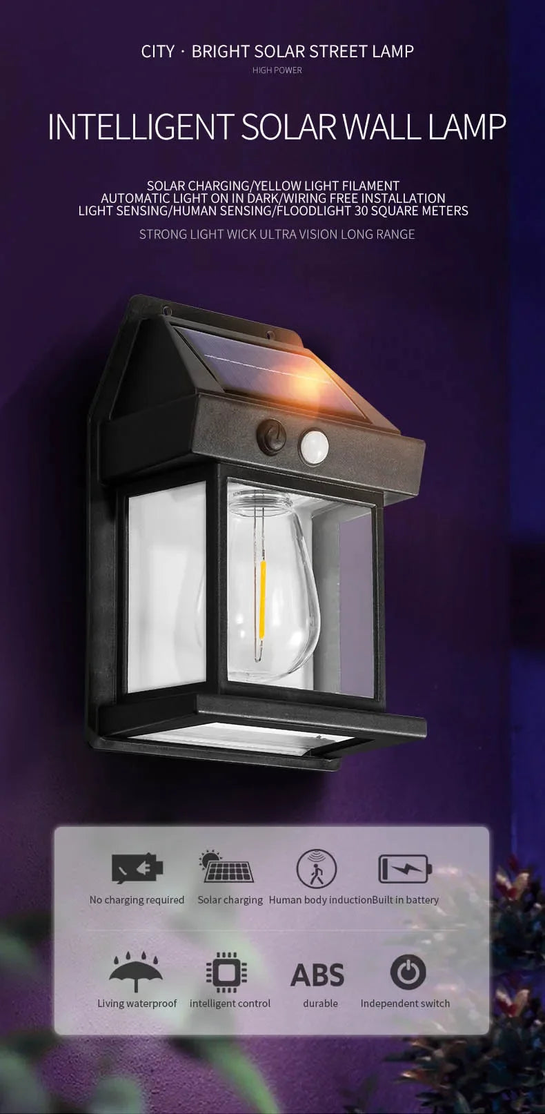Solar Wall Light – Outdoor Waterproof LED Lamp with Sensor for House, Garden & Fence Decoration