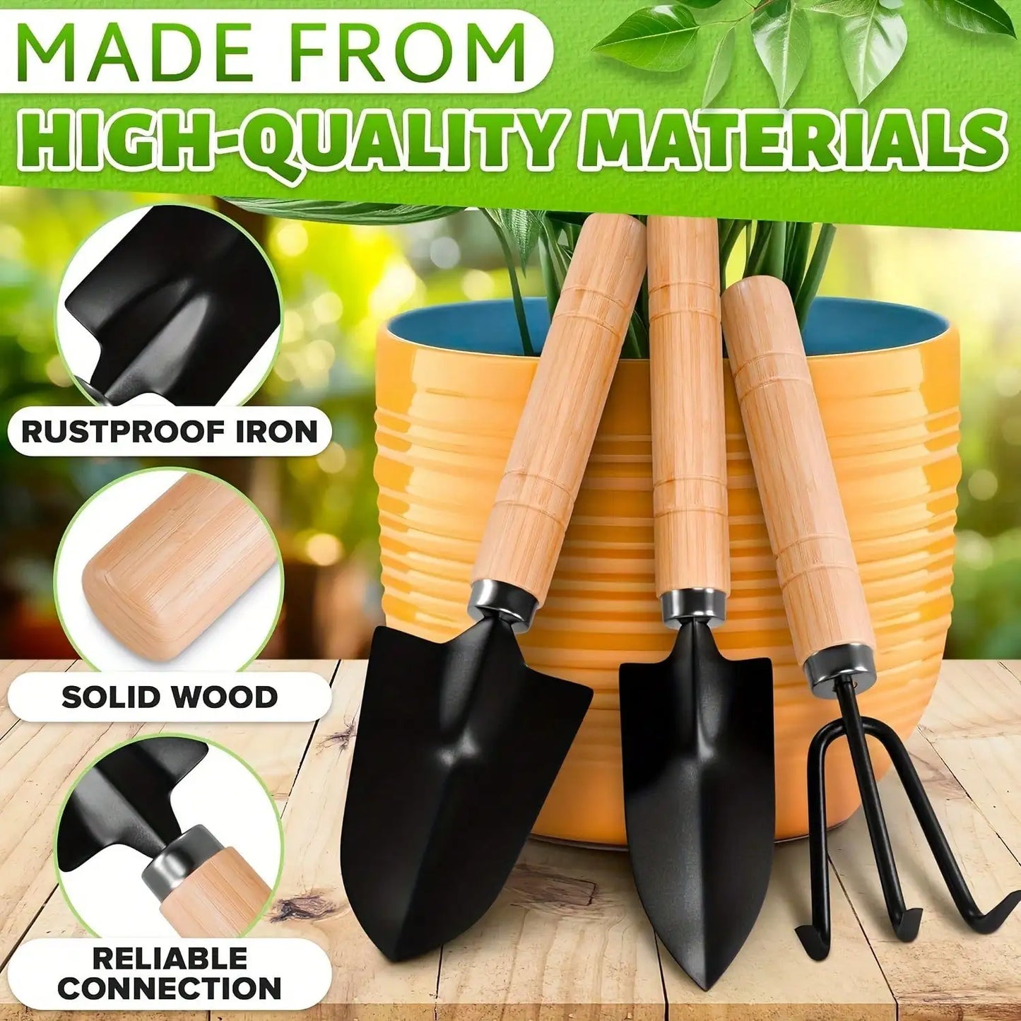 3‑Piece Mini Gardening Tool Set – Portable Shovel, Rake & Handle Tools for Indoor Planting