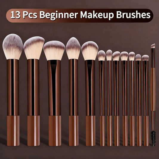 A comprehensive 13‑piece makeup brush set featuring soft bristles, professional cosmetic tools for concealer and detail application. Portable kit ensures flawless blending, precise coverage, and effortless beauty.
