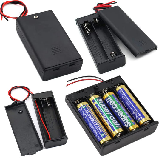 Multi-Slot AA Battery Holder: 1– 4 Slot Box with Leads, Switch & Screw Cap