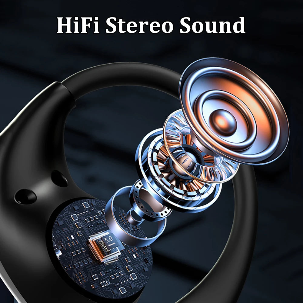 Bluetooth 5.4 Ear Hook TWS Wireless Earphones – HiFi Stereo Waterproof Headset with LED Display & Long Standby