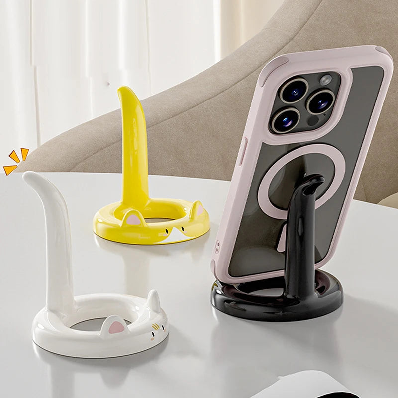 Whisker Charm Cat Phone Holder and Cute Desktop Ornament & Stand